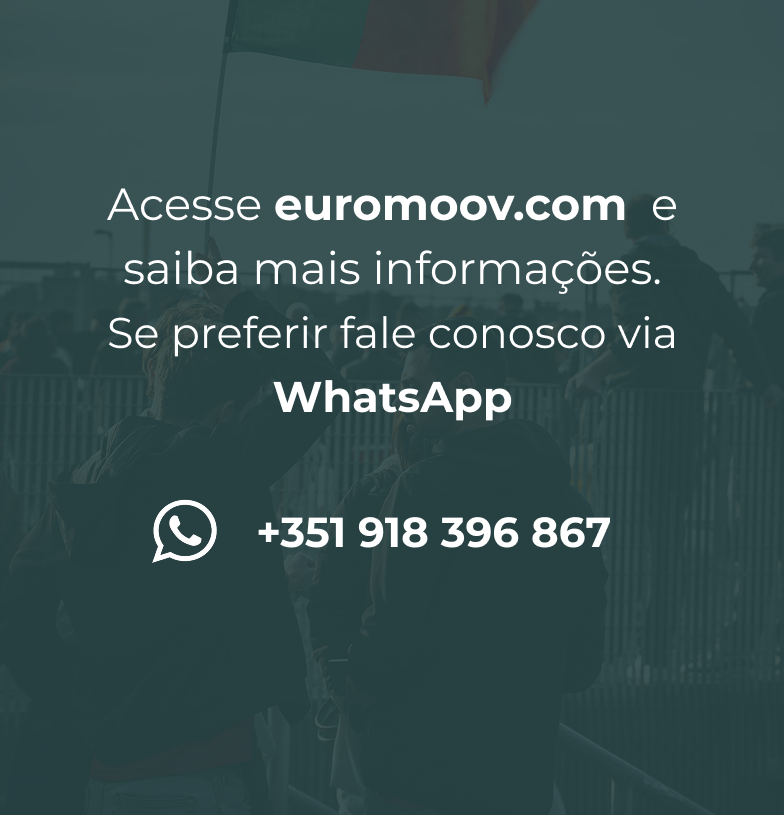 Cartão de contacto com a agência «Euromoov» contendo o número de telemóvel para WhatsApp